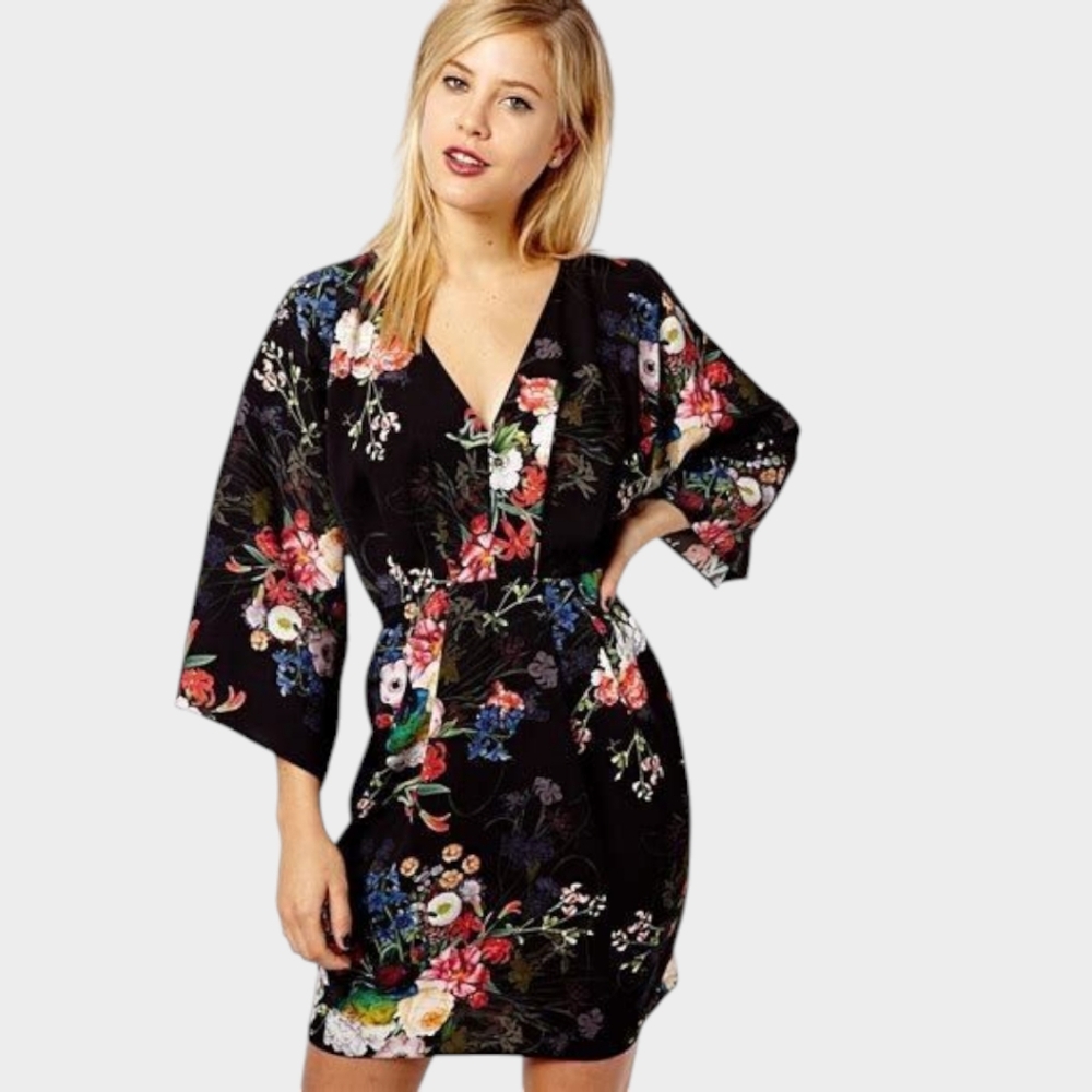 ASOS Floral Print Kimono Dress Sz: 12 - Picture 2 of 16